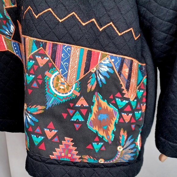 Rafael Womens Black Southwestern Jacket & T-Shirt Large Conchos Liner Zip Up Vtg - Picture 6 of 16